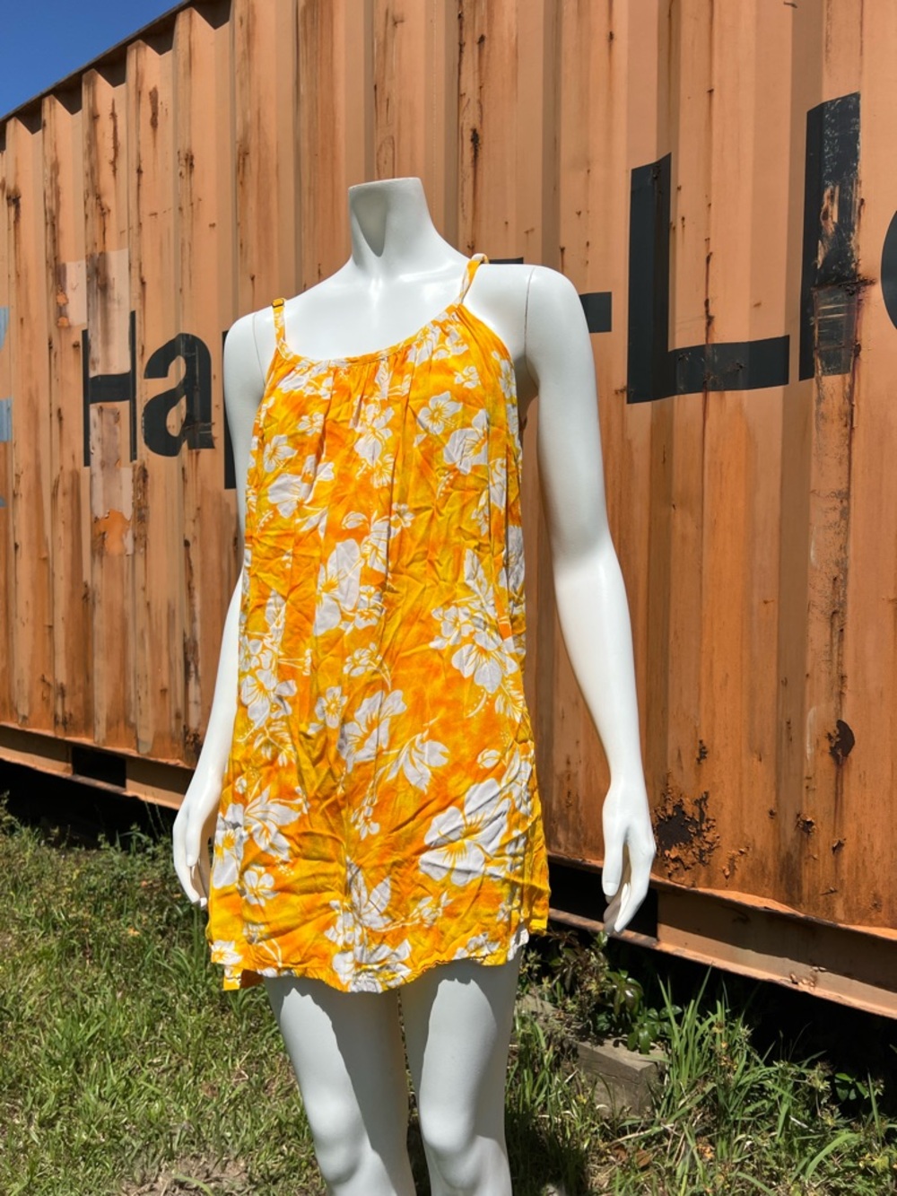 Yellow Floral Mini Dress - Lightweight Spaghetti Strap